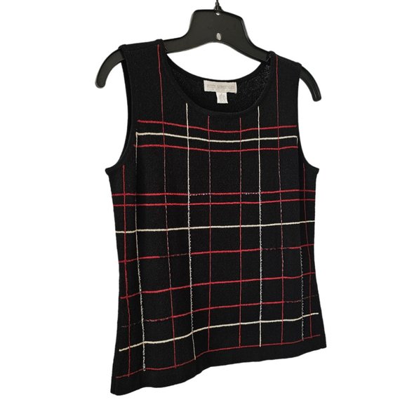 Petite Sophisticate Plaid Scoop Neck Knit Top Vest | NWOT | SP | Blk Red Cream - Picture 9 of 16